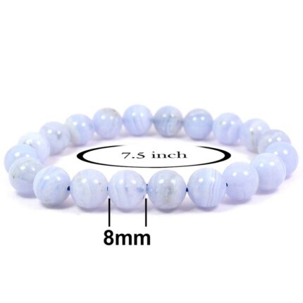  Blue Lace Agate Natural Healing Crystal Bracelet - 8mm Round Beads - Beaded Bracelet