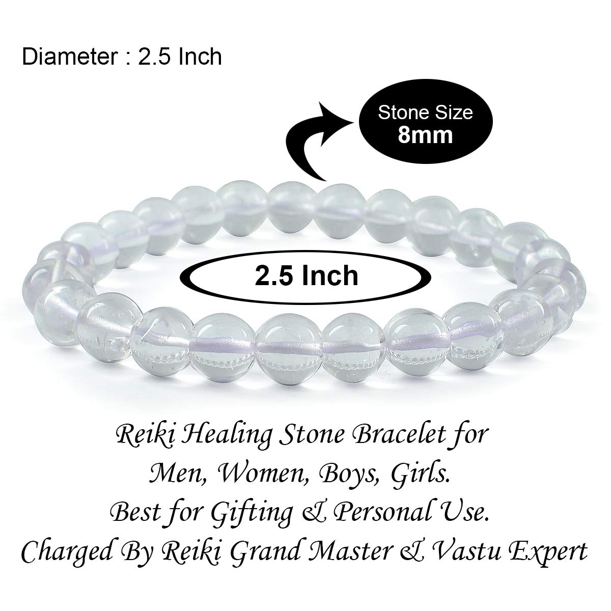 Clear Quartz Natural Healing Crystal Bracelet - 8mm Round Beads - Beaded Bracelet