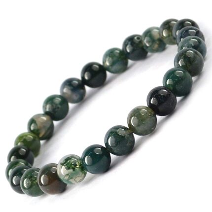    Moss Agate Natural Healing Crystal Bracelet - 8mm Round Beads - Beaded Bracelet
