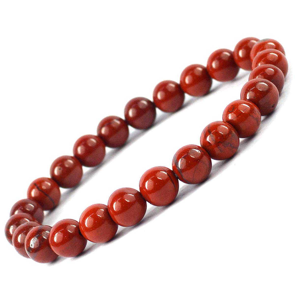 Red Jasper Natural Healing Crystal Bracelet - 8mm Round Beads - Beaded Bracelet