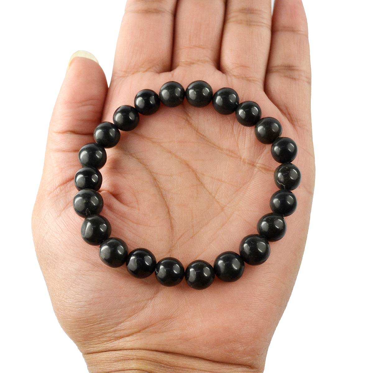 Black Agate Natural Healing Crystal Bracelet - 8mm Round Beads - Beaded Bracelet
