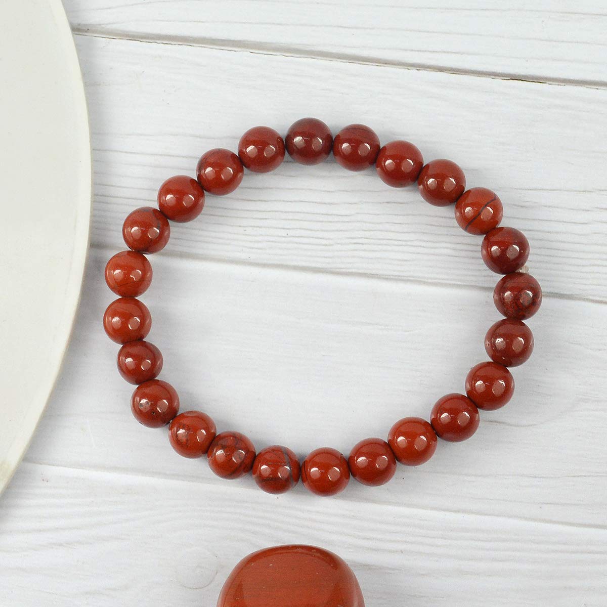 Red Jasper Natural Healing Crystal Bracelet - 8mm Round Beads - Beaded Bracelet