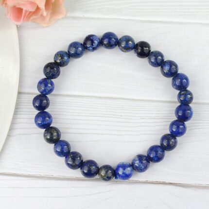    Lapis Lazuli Natural Healing Crystal Bracelet - 8mm Round Beads - Beaded Bracelet