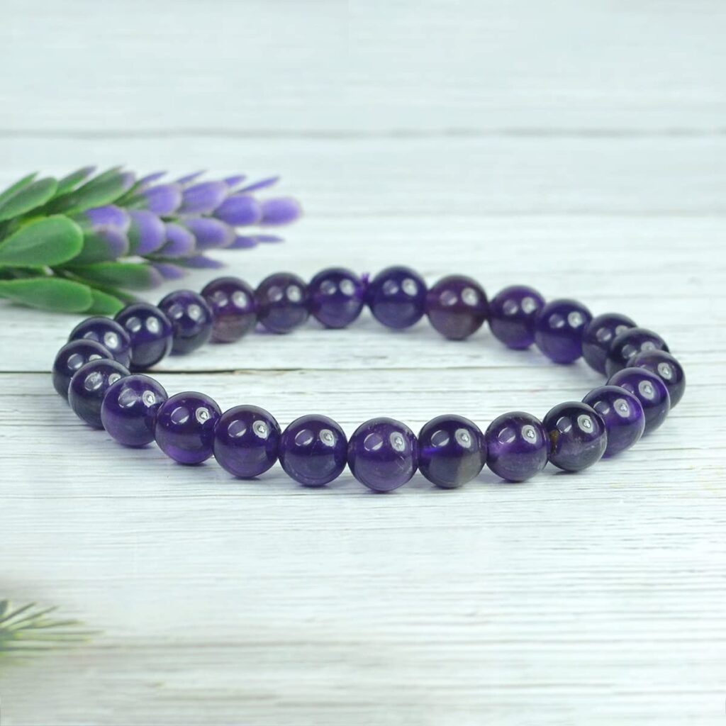 Amethyst Natural Healing Crystal Bracelet - 8mm Round Beads - Beaded Bracelet