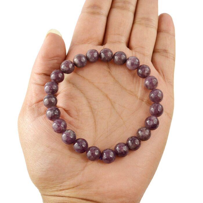    Lepidolite Natural Healing Crystal Bracelet - 8mm Round Beads - Beaded Bracelet