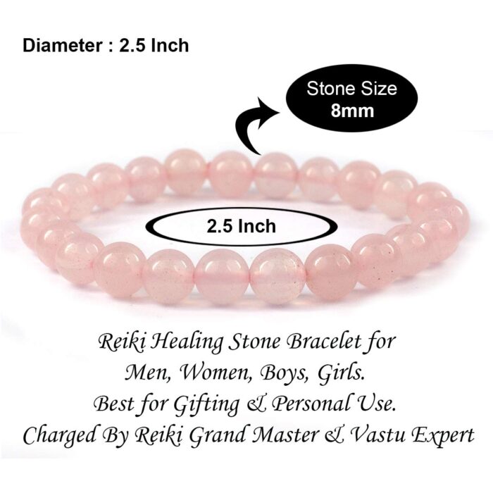 Rose Quartz Natural Healing Crystal Bracelet - 8mm Round Beads - Beaded Bracelet
