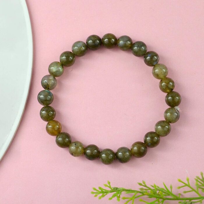    Labradorite Natural Healing Crystal Bracelet - 8mm Round Beads - Beaded Bracelet