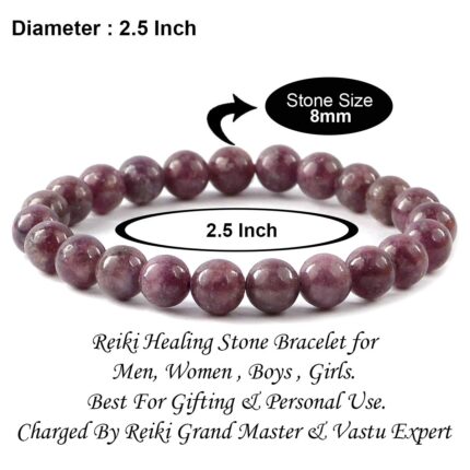    Lepidolite Natural Healing Crystal Bracelet - 8mm Round Beads - Beaded Bracelet