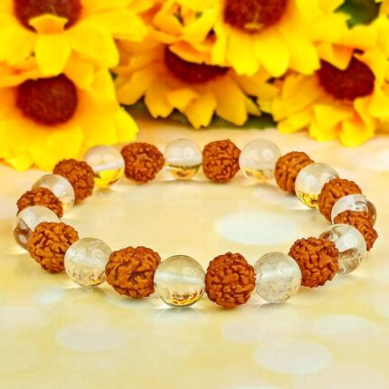 Rudraksha with Clear Quartz Natural Healing Crystal Bracelet - 8mm Round Beads - Beaded Bracelet