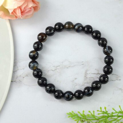   Black Sulemani Hakik Natural Healing Crystal Bracelet - 8mm Round Beads - Beaded Bracelet