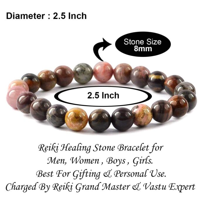 Rhodonite Natural Healing Crystal Bracelet - 8mm Round Beads - Beaded Bracelet