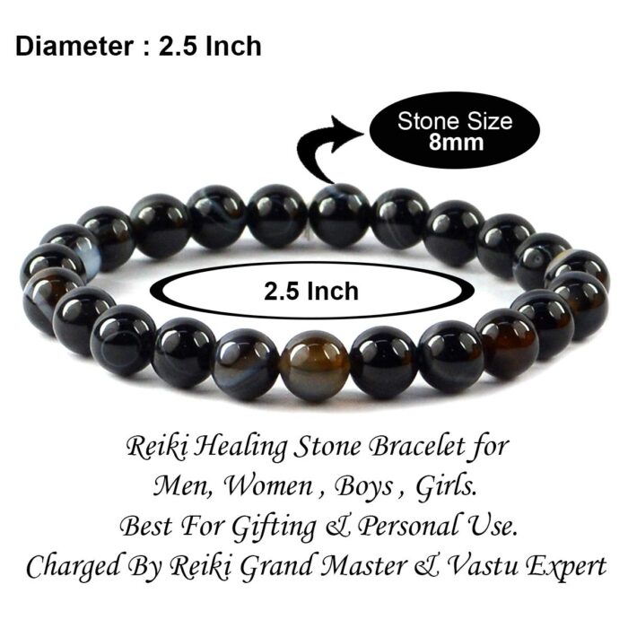   Black Sulemani Hakik Natural Healing Crystal Bracelet - 8mm Round Beads - Beaded Bracelet