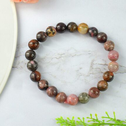 Rhodonite Natural Healing Crystal Bracelet - 8mm Round Beads - Beaded Bracelet