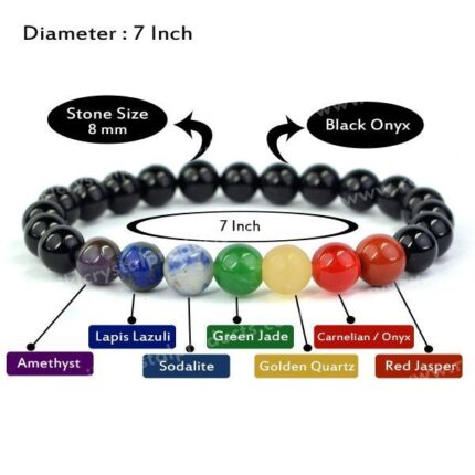 Bluequeen Black Onyx with 7 Chakra 8mm Bracelet