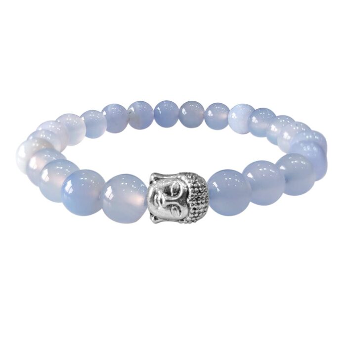 Bluequeen Blue Lace Agate Crystal Elastic 8mm Stretch Crystal Yoga,Meditation Buddha Bracelet
