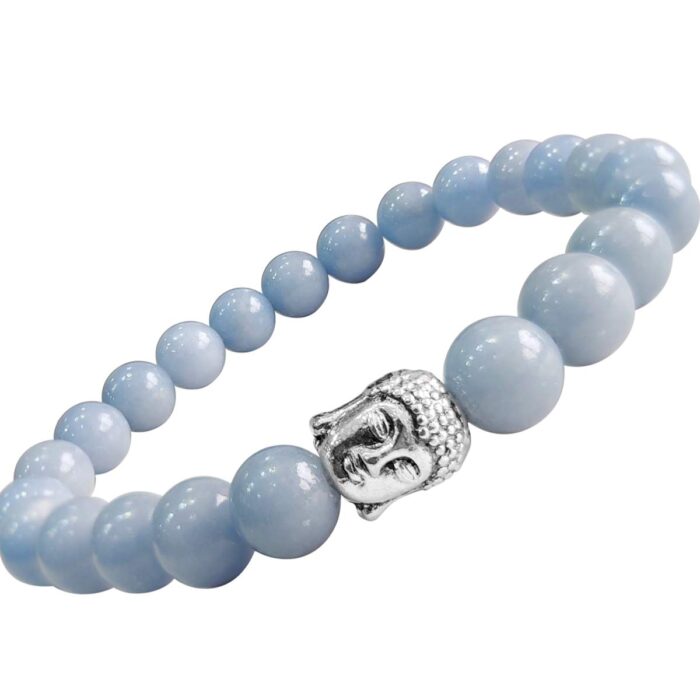 Bluequeen Angelite Crystal Elastic 8mm Stretch Crystal Yoga,Meditation Buddha Bracelet