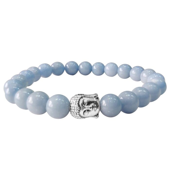 Bluequeen Angelite Crystal Elastic 8mm Stretch Crystal Yoga,Meditation Buddha Bracelet