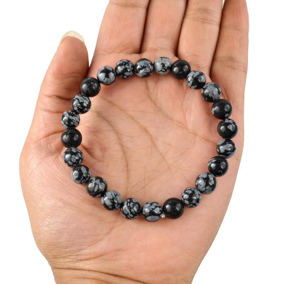 Snowflake Obsidian Natural Healing Crystal Bracelet - 8mm Round Beads - Beaded Bracelet