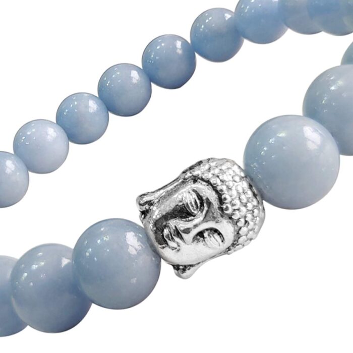 Bluequeen Angelite Crystal Elastic 8mm Stretch Crystal Yoga,Meditation Buddha Bracelet