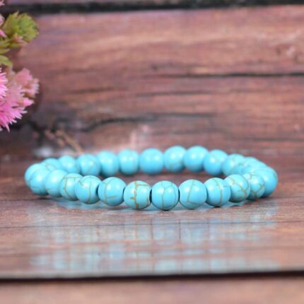 Turquoise Natural Healing Crystal Bracelet - 8mm Round Beads - Beaded Bracelet