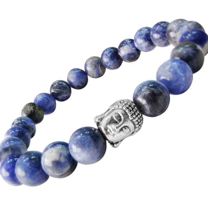 Bluequeen Sodalite Crystal Elastic 8mm Stretch Crystal Yoga,Meditation Buddha Bracelet