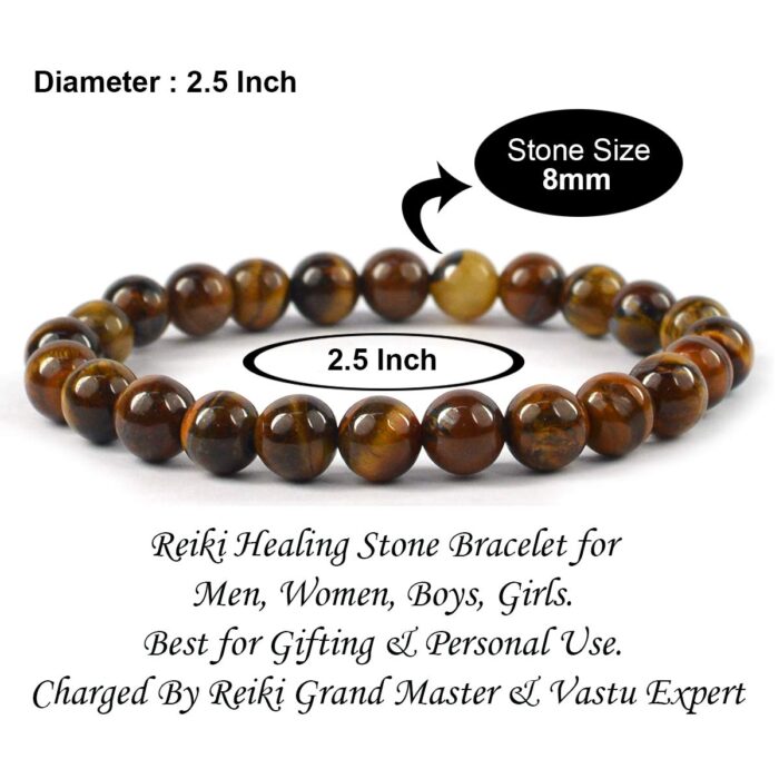 Tiger Eye Natural Healing Crystal Bracelet - 8mm Round Beads - Beaded Bracelet