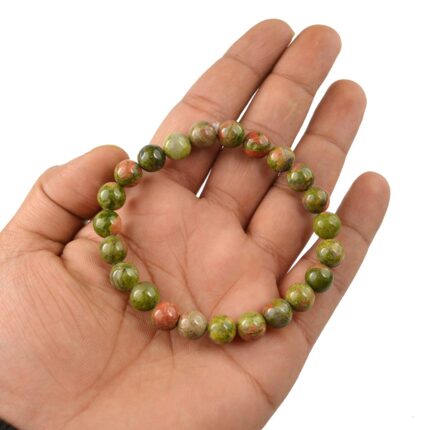 Unakite Natural Healing Crystal Bracelet - 8mm Round Beads - Beaded Bracelet