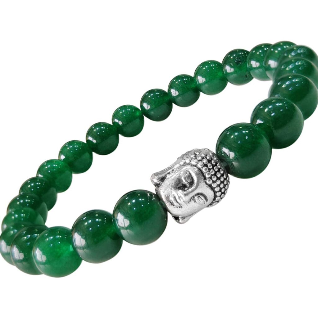 Bluequeen Green Jade Crystal Elastic 8mm Stretch Crystal Yoga,Meditation Buddha Bracelet