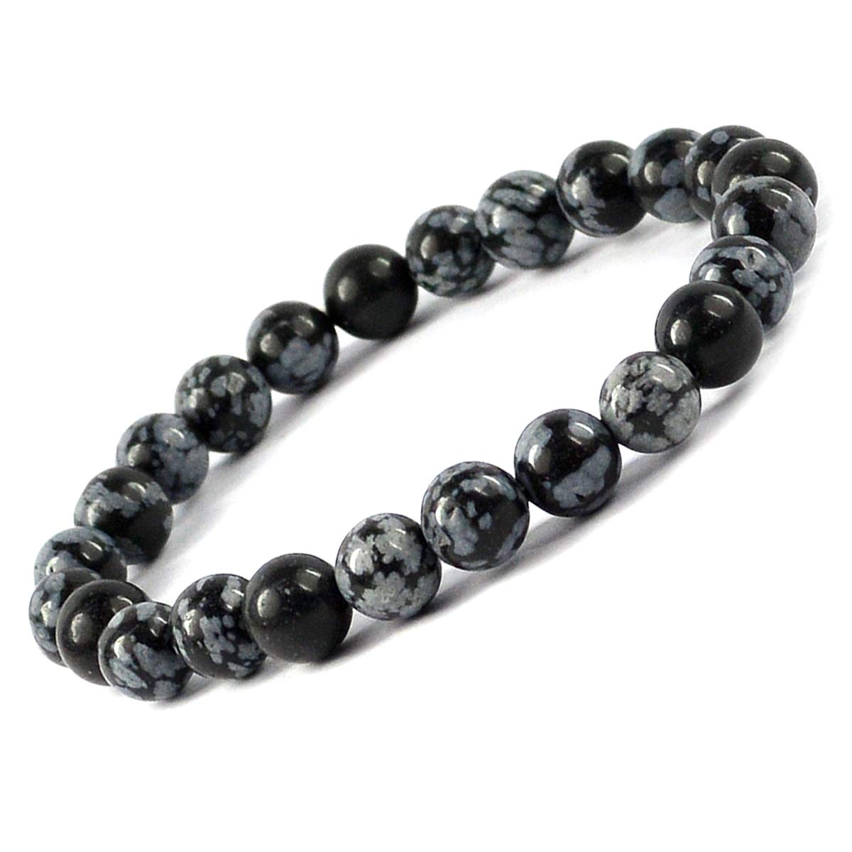 Snowflake Obsidian Natural Healing Crystal Bracelet - 8mm Round Beads - Beaded Bracelet