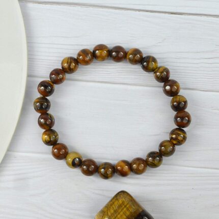 Tiger Eye Natural Healing Crystal Bracelet - 8mm Round Beads - Beaded Bracelet