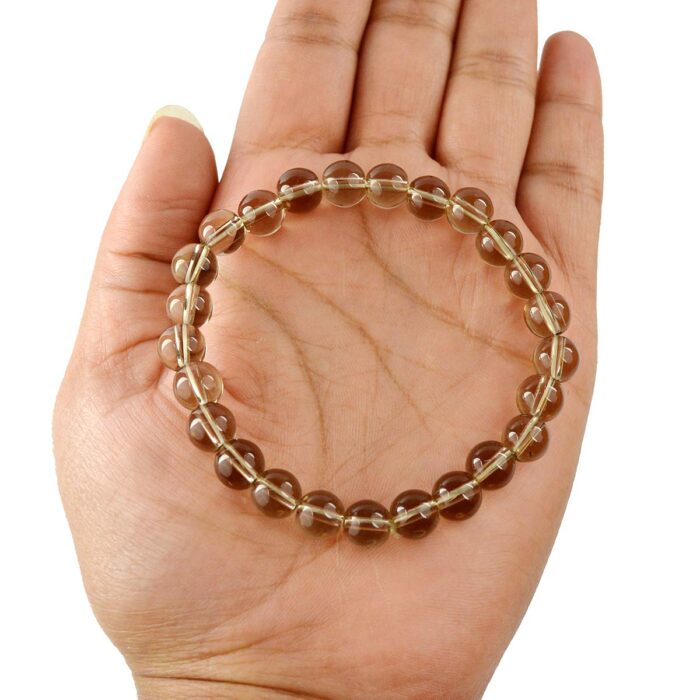   Smokey Quartz Natural Healing Crystal Bracelet - 8mm Round Beads - Beaded Bracelet