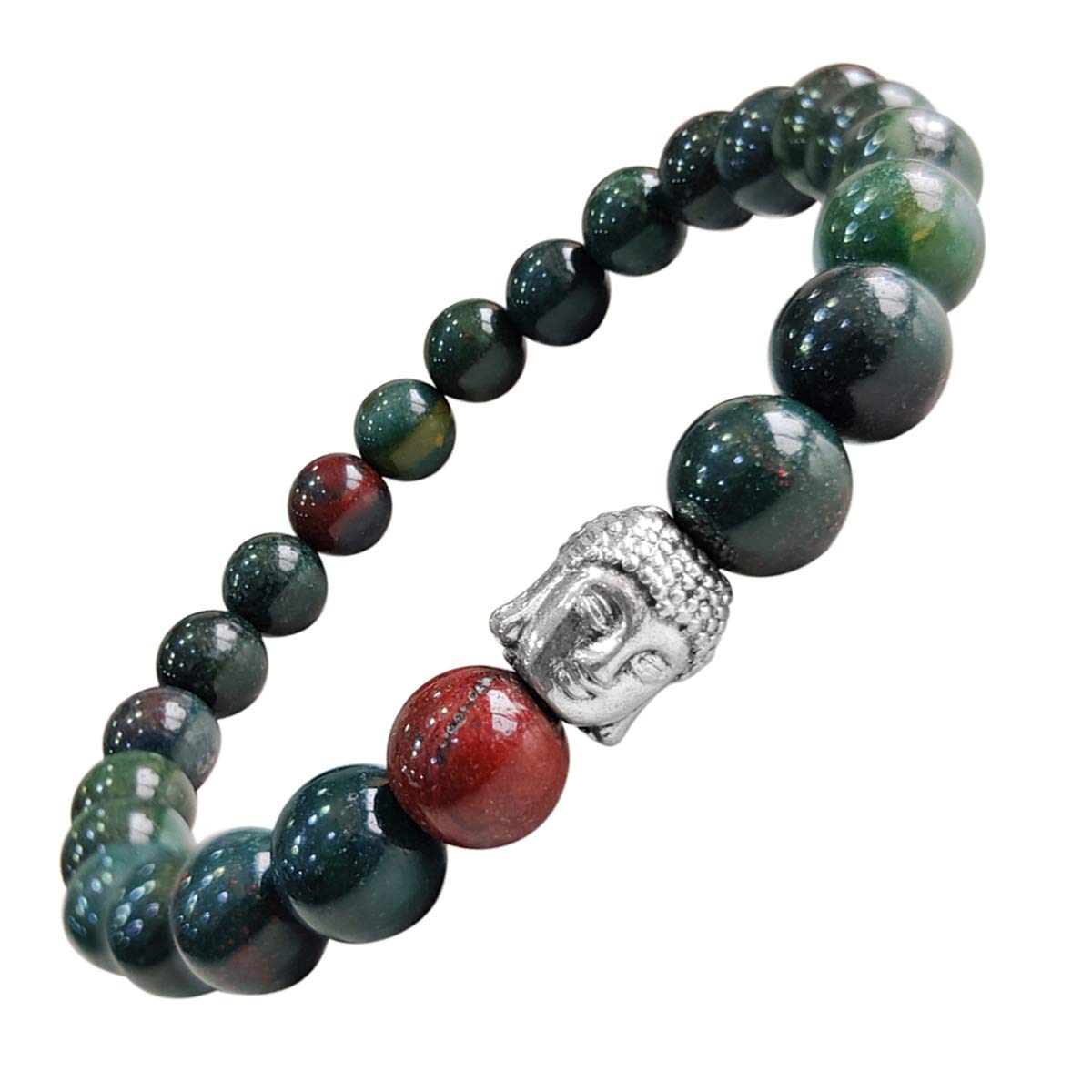Bluequeen Bloodstone Crystal Elastic 8mm Stretch Crystal Yoga,Meditation Buddha Bracelet