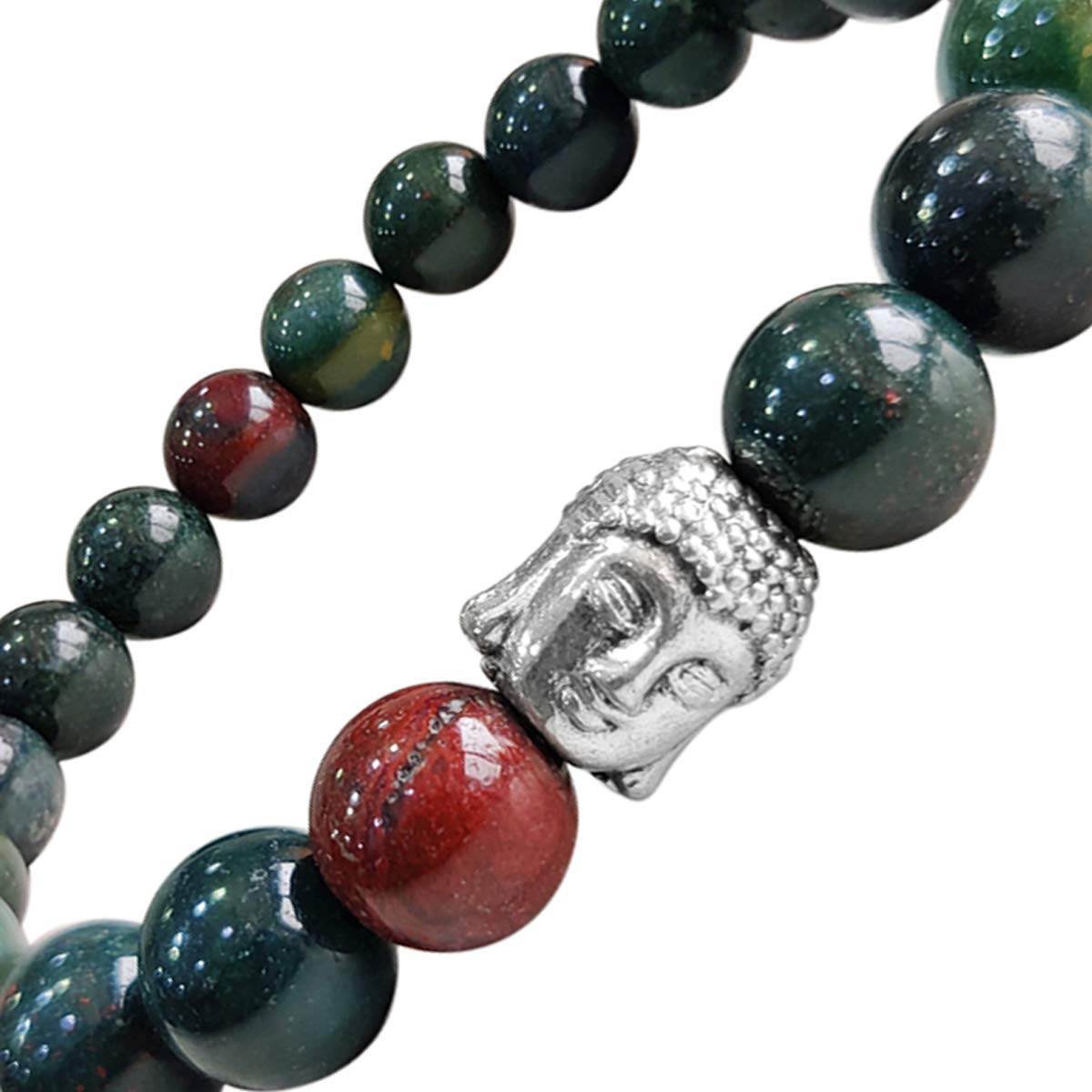 Bluequeen Bloodstone Crystal Elastic 8mm Stretch Crystal Yoga,Meditation Buddha Bracelet