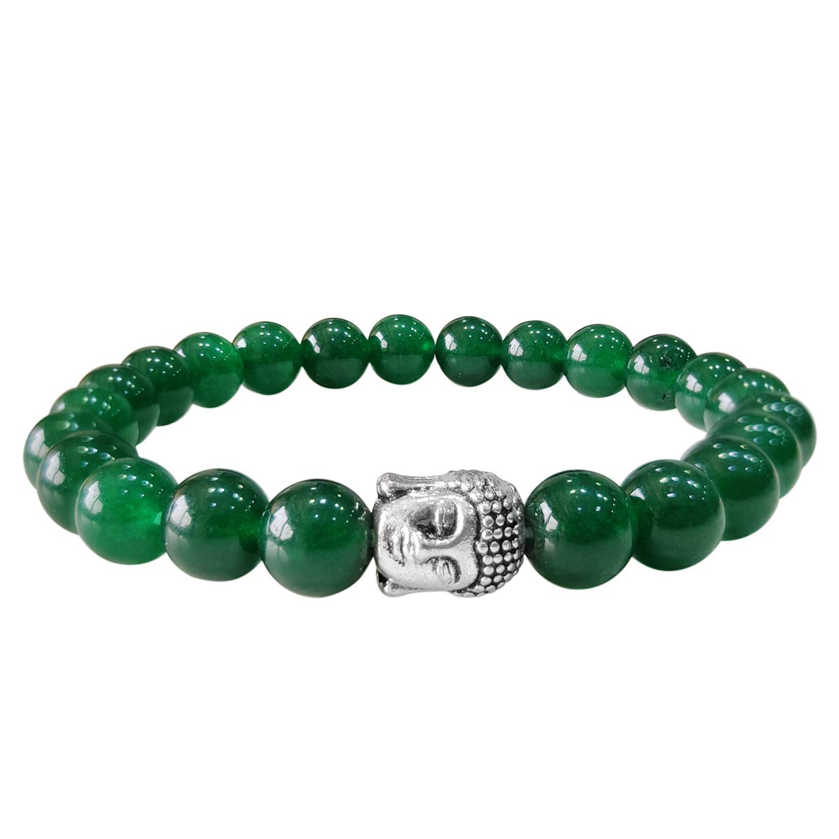Bluequeen Green Jade Crystal Elastic 8mm Stretch Crystal Yoga,Meditation Buddha Bracelet
