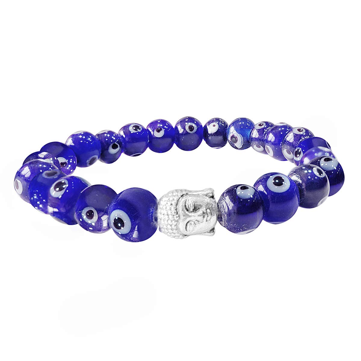 Bluequeen Evil Eye Crystal Elastic 8mm Stretch Crystal Yoga,Meditation Buddha Bracelet