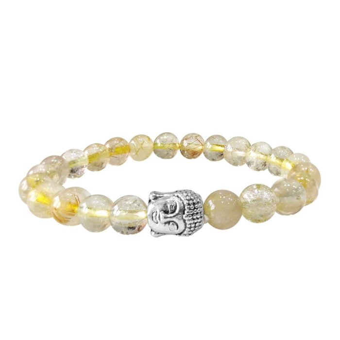 Bluequeen Golden Rutile Crystal Elastic 8mm Stretch Crystal Yoga Meditation Buddha Bracelet