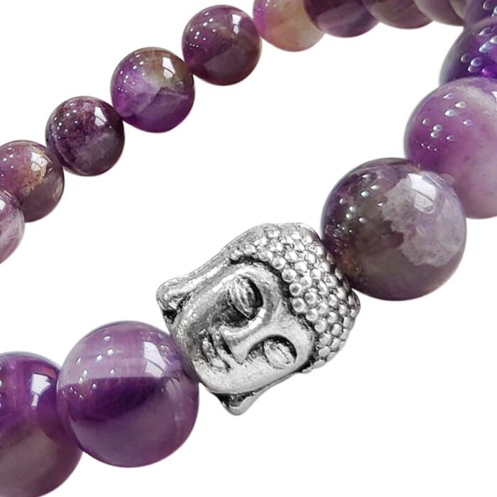 Bluequeen Amethyst Crystal Elastic 8mm Stretch Crystal Yoga,Meditation Buddha Bracelet