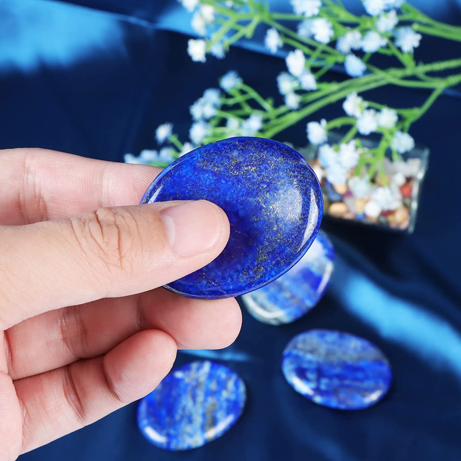 Wholesale Healing Crystals,Healing Crystal,Lapis Lazuli Thumb Worry Stones, Palm Pocket Energy Stone