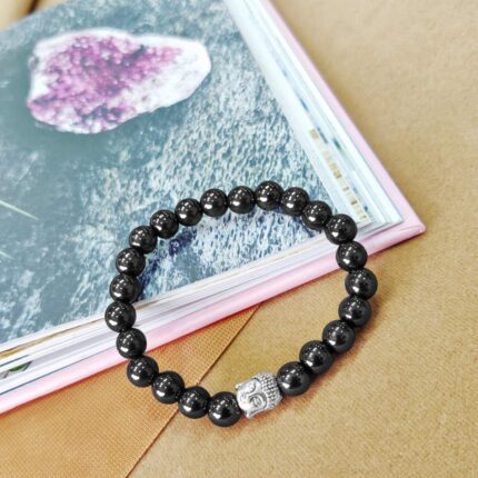 Bluequeen Hematite Crystal Elastic 8mm Stretch Crystal Yoga,Meditation Buddha Bracelet