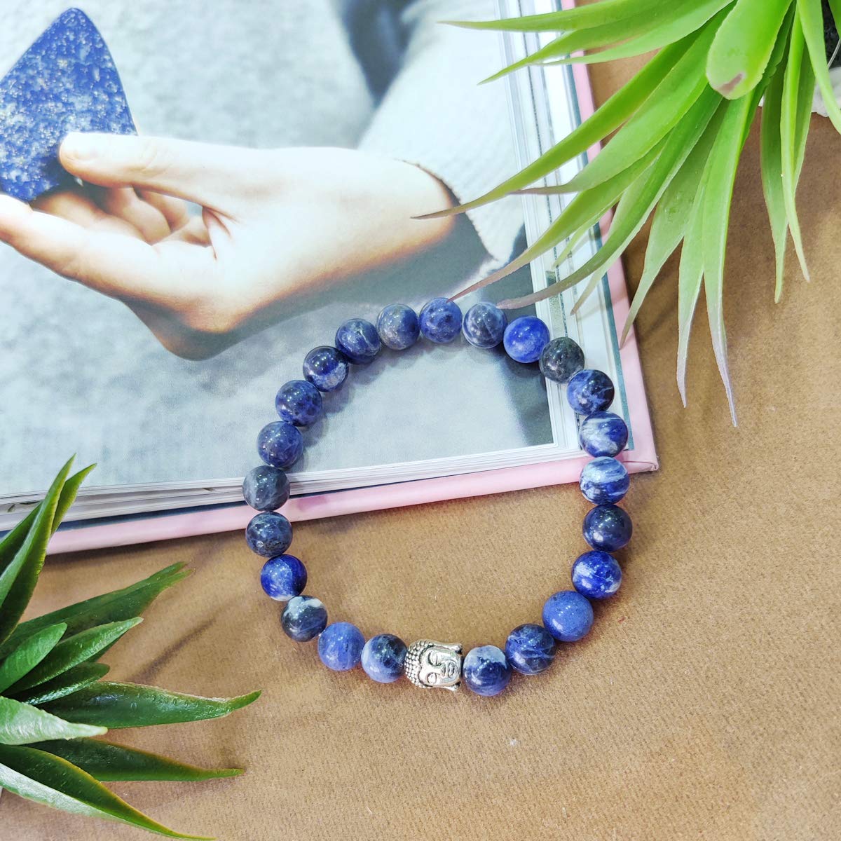 Bluequeen Sodalite Crystal Elastic 8mm Stretch Crystal Yoga,Meditation Buddha Bracelet