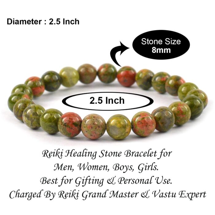 Unakite Natural Healing Crystal Bracelet - 8mm Round Beads - Beaded Bracelet