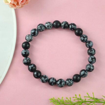 Snowflake Obsidian Natural Healing Crystal Bracelet - 8mm Round Beads - Beaded Bracelet