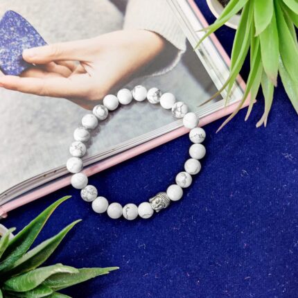 Bluequeen Howlite Crystal Elastic 8mm Stretch Crystal Yoga,Meditation Buddha Bracelet