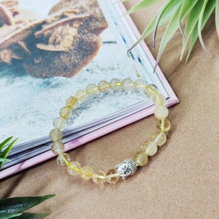 Bluequeen Golden Rutile Crystal Elastic 8mm Stretch Crystal Yoga Meditation Buddha Bracelet