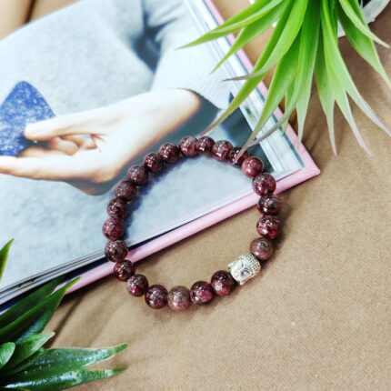 Bluequeen Garnet Crystal Elastic 8mm Stretch Crystal Yoga,Meditation Buddha Bracelet