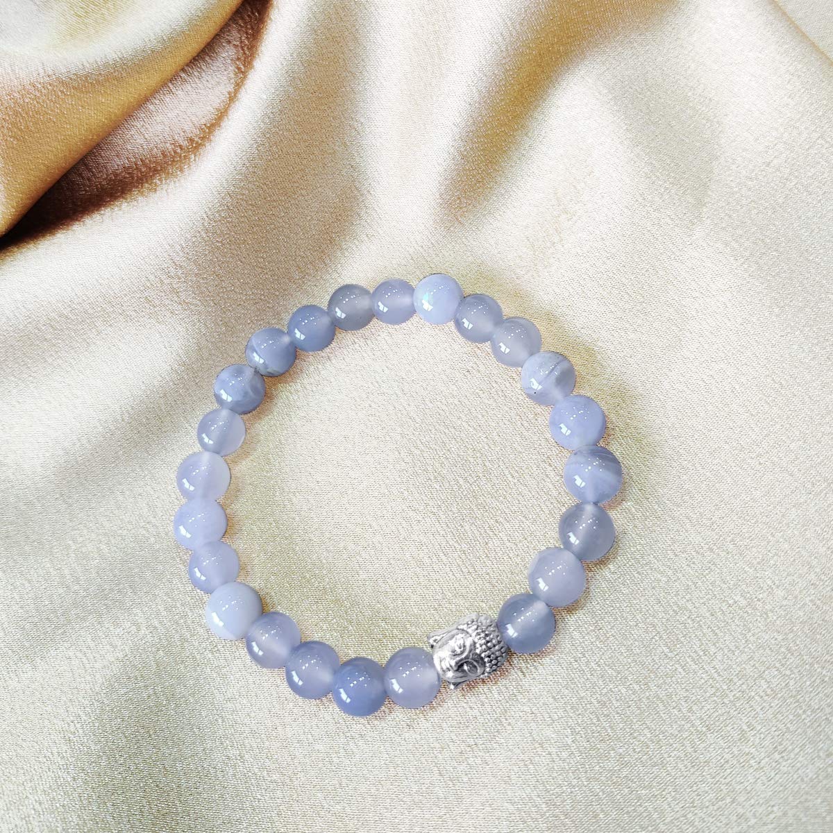 Bluequeen Blue Lace Agate Crystal Elastic 8mm Stretch Crystal Yoga,Meditation Buddha Bracelet