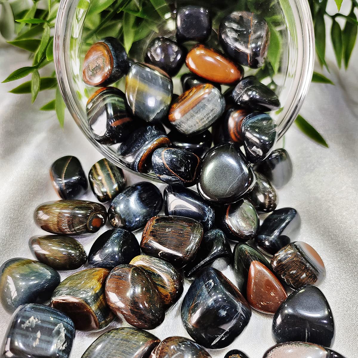 Bluequeen Blue Tiger Eye Tumble Stones for Reiki Healing Crystal Blue Tiger Eye Tumbled Stones 200 Grams
