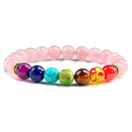 7 Chakra Rose Quartz Feng Shui Semi Precious bracelet
