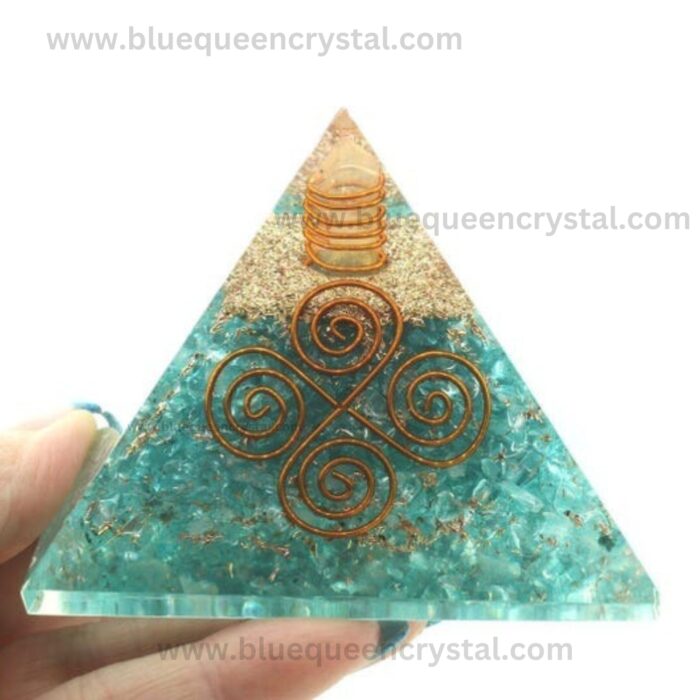 Aquamarine And Clear Crystal Orgone Pyramid