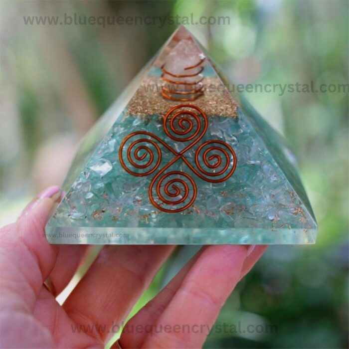 Aquamarine And Clear Crystal Orgone Pyramid